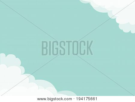 White cloud in corners frame template. Blue sky. Fluffy cloudshape. Cloudy weather. Flat design. Background. Isolated Vector illustration