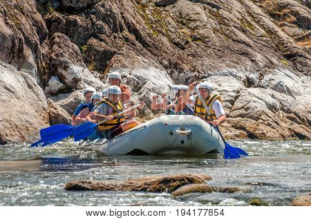 Village Mihia Mykolayiv region Ukraine - July 2 2017: Rafting and kayaking. A popular place for extreme family and corporate recreation as well as training for athletes.