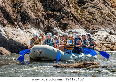 Village Mihia Mykolayiv region Ukraine - July 2 2017: Rafting and kayaking. A popular place for extreme family and corporate recreation as well as training for athletes.