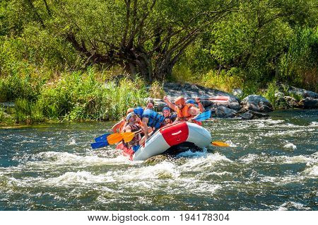 Village Mihia Mykolayiv region Ukraine - July 2 2017: Rafting and kayaking. A popular place for extreme family and corporate recreation as well as training for athletes.