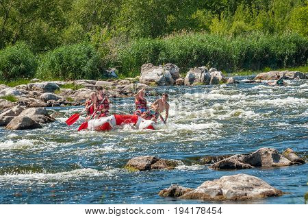 Village Mihia Mykolayiv region Ukraine - July 2 2017: Rafting and kayaking. A popular place for extreme family and corporate recreation as well as training for athletes.