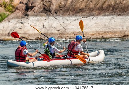 Village Mihia Mykolayiv region Ukraine - July 2 2017: Rafting and kayaking. A popular place for extreme family and corporate recreation as well as training for athletes.