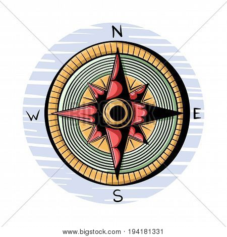 Compass in doodle style, hand drawn icon