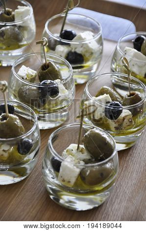 Feta and Olives presented on a platter