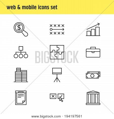 Vector Illustration Of 12 Management Icons. Editable Pack Of Riddle, Recision, Scheme And Other Elements.