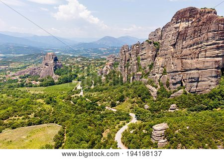 Green trees and rock mountains at daylight in Greece, Corfu