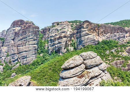 Green trees and rock mountains at daylight in Greece, Corfu