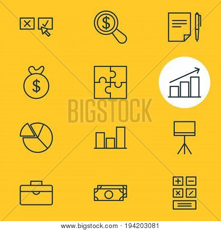Vector Illustration Of 12 Business Icons. Editable Pack Of Portfolio, Bag, Recision And Other Elements.