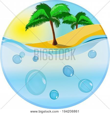Vector image island in the sea, the sun is shining. Icon.