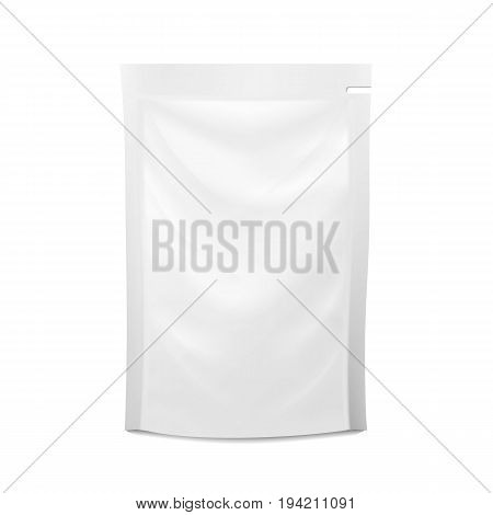 White Blank Plastic Spouted Pouch. Vector Doypack Food Bag Packaging. Template For Puree, Beverage, Cosmetics. Packaging Design. Vector Isolated
