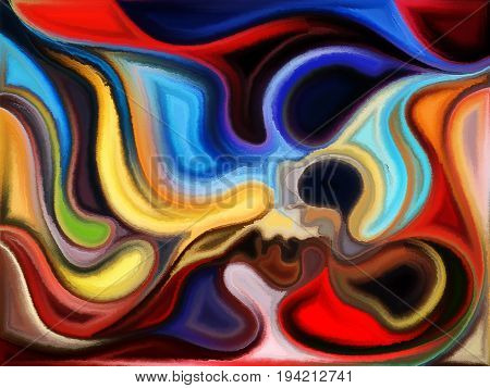 Of Women and Men series. Interplay of male and female profiles colorful paint textures and curves on the subject of passions relationships and love.
