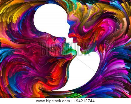Swirls of Fate series. Abstract interplay of vibrant colors male and female profiles on the subject of relationship romance and love.