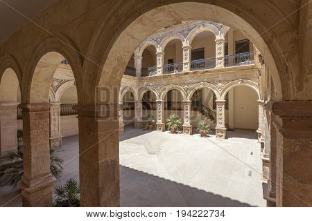 Lorca, Spain - May 29, 2017: Historic convent of La Merced building in the old town of Lorca. Province of Murcia Spain