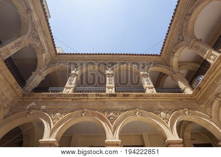 Lorca, Spain - May 29, 2017: Historic convent of La Merced building in the old town of Lorca. Province of Murcia Spain