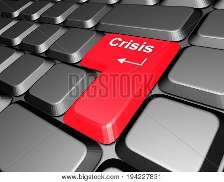 keyboard with crisis button . 3d rendered illustration