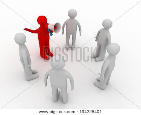 orator speaks in megaphone , 3d rendered illustration