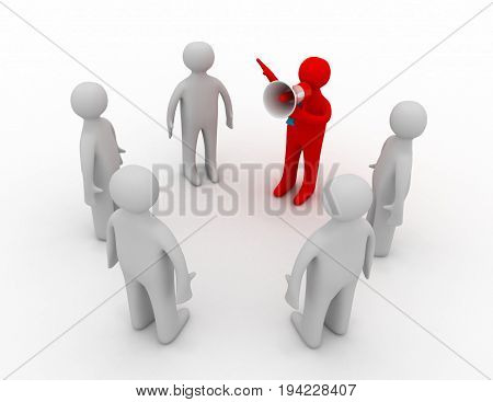 orator speaks in megaphone , 3d rendered illustration