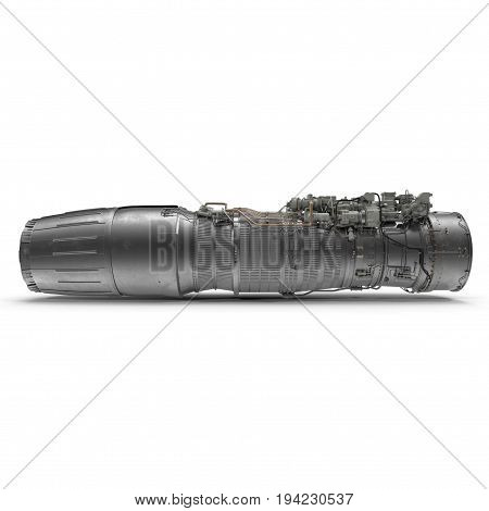 jet turbofan engine on white background. Side view. 3D illustration