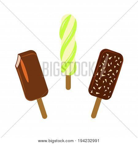 Set of Popsicles with berries and fruits isolated ob white background. Top view ice-cream vector illustration eps 10