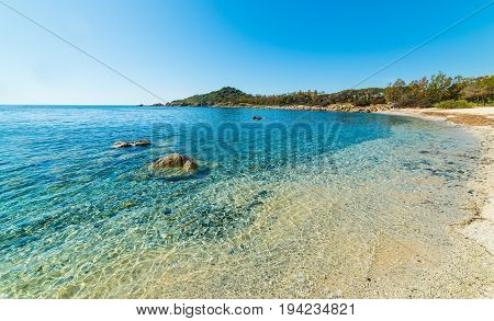 Blue water in Porto Pirastu. Sardinia Italy