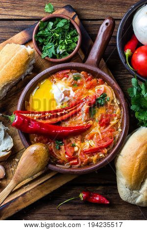 Chilean Food. Picante Caliente. Tomatoes, Onion, Chili Fried With Eggs