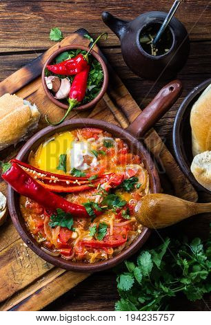 Chilean Food. Picante Caliente. Tomatoes, Onion, Chili Fried With Eggs