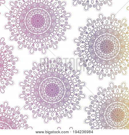 pattern purple and blue gradient brilliant flowers mandala vintage decorative swirl ornament vector illustration