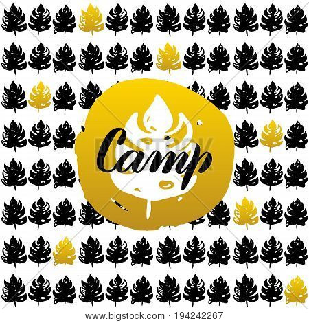 Camp Postcard Design. Vector Illustration of Summer Nature Trendy Poster with Calligraphy.