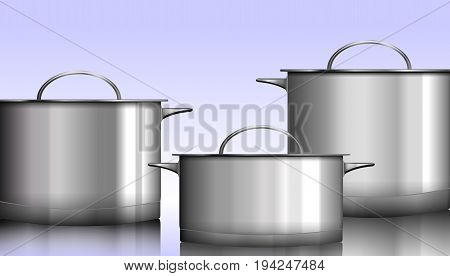 Group of stainless steel kitchenware isolated on white Vector illustration