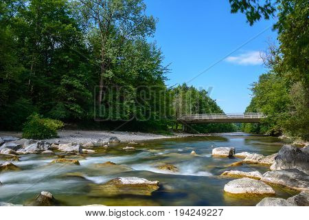 Water in River with stone and rocks in nature