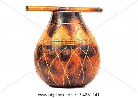 Traditional cup for tea drinking isolated on white - Yerba mate