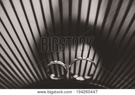 Two wedding rings black and white closeup