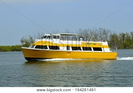 Fort Lauderdale Florida USA - May 26 2017 : Water taxi on the Fort Lauderdale intercoastal waterway
