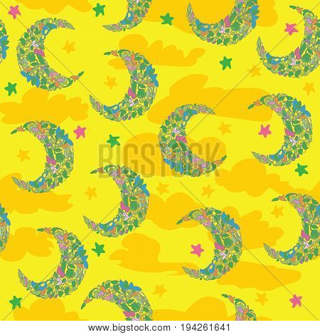 Seamless pattern with moon for bedding and fabric. The moon with clouds to color the sky