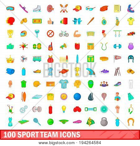 100 sport team icons set in cartoon style for any design illustration