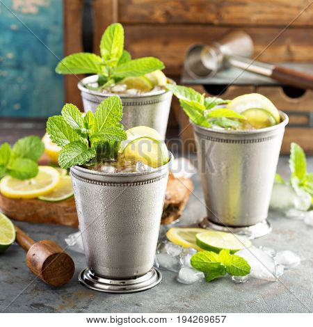 Classic mint julep cocktail with lime and lemon