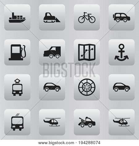 Set Of 16 Editable Transportation Icons. Includes Symbols Such As Shipping, Hatchback, Transportation And More. Can Be Used For Web, Mobile, UI And Infographic Design.