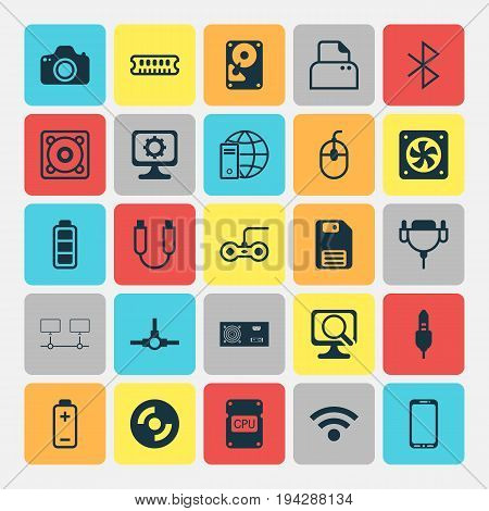 Computer Icons Set. Collection Of Hdd, Power Generator, Wireless Connection And Other Elements. Also Includes Symbols Such As Dynamic, Hdd, Energy.