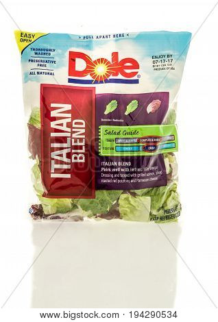 Winneconne WI - 7 July 2017: A bag of Dole Italian blend salad on an isolated background.