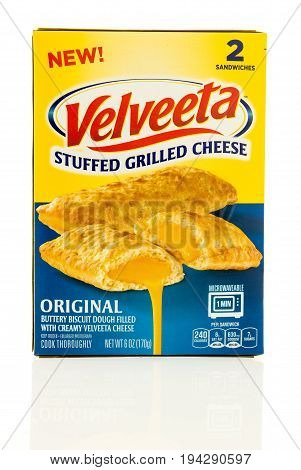 Winneconne WI - 7 July 2017: A box Velvetta stuffed grilled cheese on an isolated background.