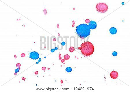 Abstract two-color red blue ink splash. Ink blots. Elements of design. The water-soluble ink on white paper Leste. Abstractionism