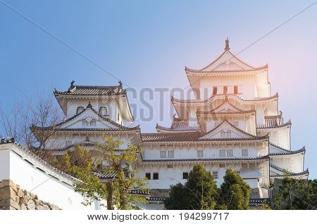 Clear blue sky background over Himeji castle Japan historical japanese landmark