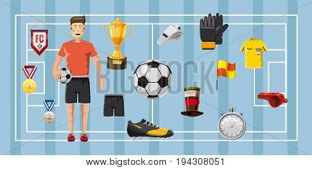Soccer champion horizontal concept. Cartoon illustration of soccer champion banner horizontal vector for web