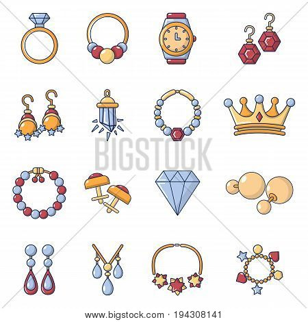 Jewelry shop icons set. Cartoon illustration of 16 jewelry shop vector icons for web