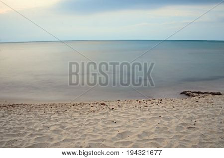The Black Sea Shore From Albena, Bulgaria With Golden Sands, Blue Mystic Water, Clouds Sky