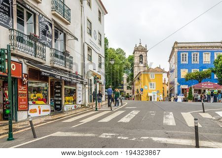 SINTRA,PORTUGAL - MAY 17,2017 -In the streets of Sintra in Portugal. Sintra is known for its many 19th-century Romantic architectural monuments.
