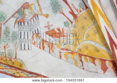 mortals on the way to heaven medieval wall-painting in Vinderslev church Denmark June 22 2017