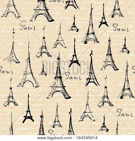 Seamless background pattern. Imitation of a vantage collage with a Paris lettering.