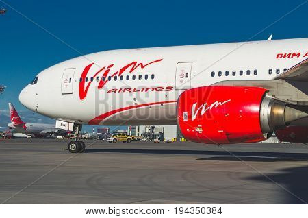 Boeing 777 Vim Avia Airlines, Airport Pulkovo, Russia Saint-petersburg. June 2017