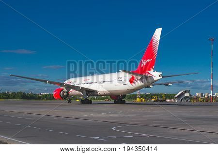 Boeing 777 Vim Avia Airlines, Airport Pulkovo, Russia Saint-petersburg. June 2017